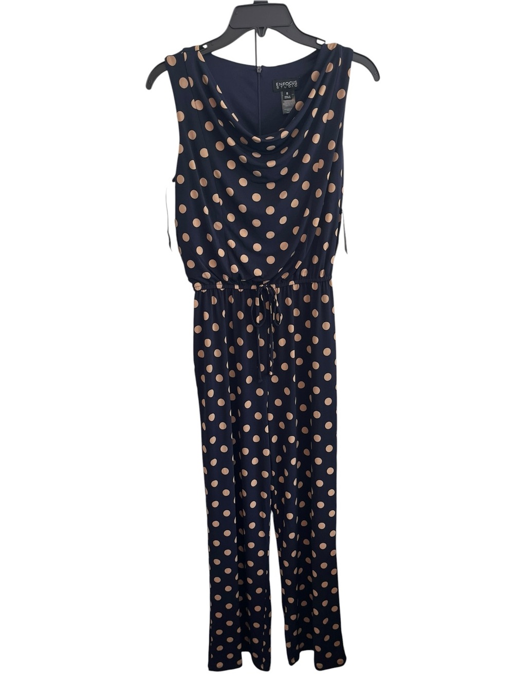 Enfocus Studio Women’s 8 Navy Tan Polka Dot Wide Leg Jumpsuit